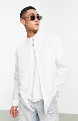 ASOS DESIGN '90s Oversize Linen & Cotton Button-Down Shirt in White