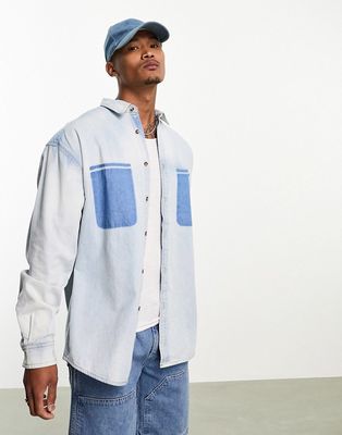 ASOS DESIGN 90s oversized denim shirt with removed pockets in bleach wash-Blue