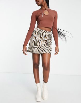 ASOS DESIGN a line mini skirt in 70s swirl jacquard print-Multi