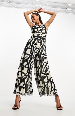 ASOS DESIGN Abstract Print Pleated Wide Leg Jumpsuit in Black Multi