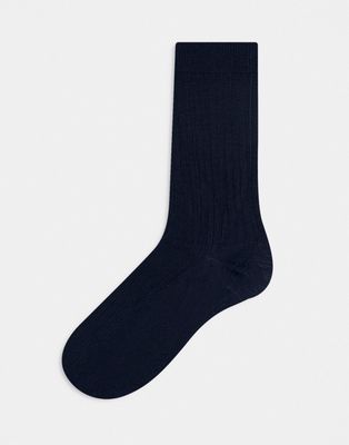 ASOS DESIGN ankle socks in shiny rib in navy