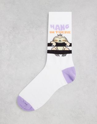 ASOS DESIGN ankle socks in white with Sloth