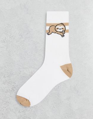 ASOS DESIGN ankle socks with sloth design-Multi