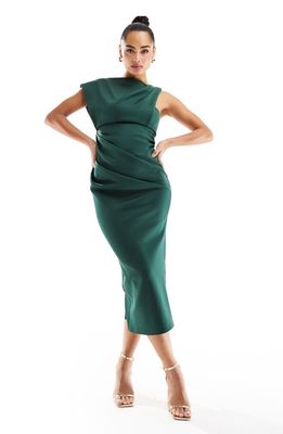 ASOS DESIGN Asymmetric Midi Sheath Dress in Light Green