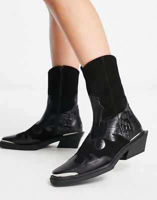 ASOS DESIGN Avika leather Western boots in black