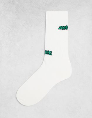 ASOS DESIGN awesome logo socks-White