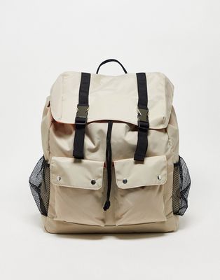 ASOS DESIGN backpack in gray nylon with multi pockets