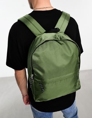 ASOS DESIGN backpack in khaki ripstop with contrast puller-Green