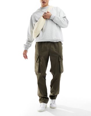 ASOS DESIGN baggy cargo pants in ripstop with elasticated waist in Khaki-Brown
