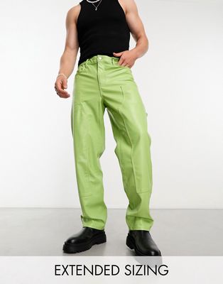 ASOS DESIGN baggy leather look pants in green with carpenter detail