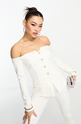 ASOS DESIGN Bardot Off-the-Shoulder Blazer Top in Cream