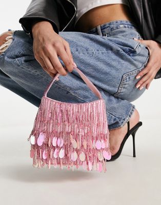 ASOS DESIGN beaded disc grab bag in pink
