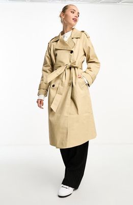 ASOS DESIGN Belted Trench Coat in Stone
