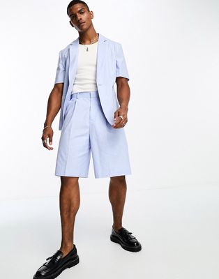 ASOS DESIGN bermuda linen mix suit short in blue