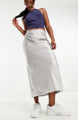 ASOS DESIGN Bias Cut Satin Midi Skirt in Silver