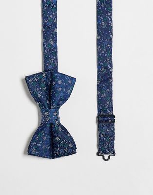 ASOS DESIGN bow tie with ditsy floral in blue-Navy