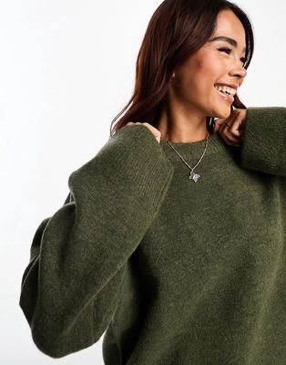 ASOS DESIGN boxy crew neck sweater in khaki-Green