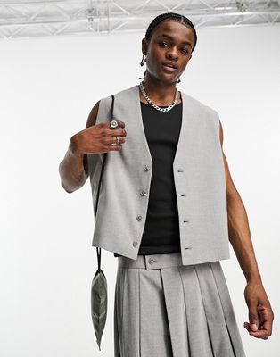 ASOS DESIGN boxy crop suit vest in gray