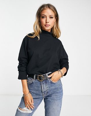 ASOS DESIGN boxy high neck long sleeve T-shirt in black