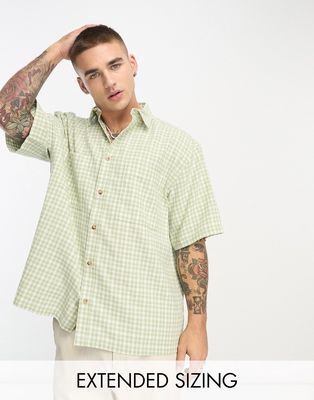 ASOS DESIGN boxy oversized shirt in sage green dad plaid