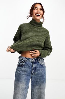 ASOS DESIGN Boxy Rib Turtleneck Sweater in Khaki