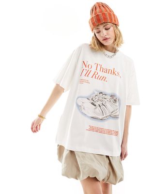 ASOS DESIGN boyfriend fit T-shirt with wellness graphic in cream-White