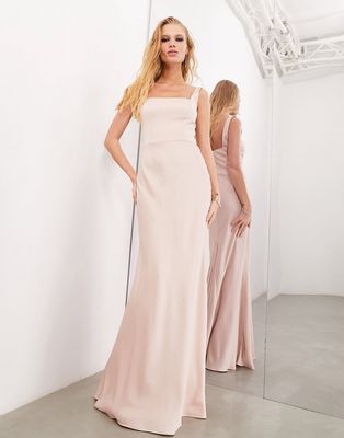 ASOS DESIGN Bridesmaid satin square neck maxi dress in blush-Pink
