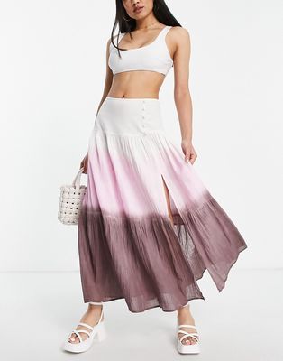 ASOS DESIGN button side floaty maxi skirt with high slit in ombre-Multi