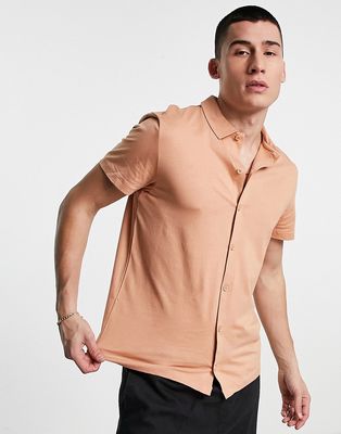 ASOS DESIGN button through jersey shirt in tan-Neutral