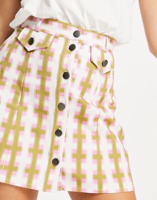ASOS DESIGN button through mini skirt in geo print-Multi