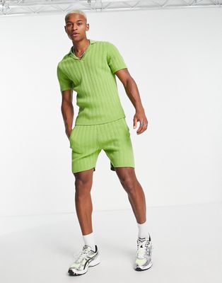 ASOS DESIGN cable knit polo in green - part of a set