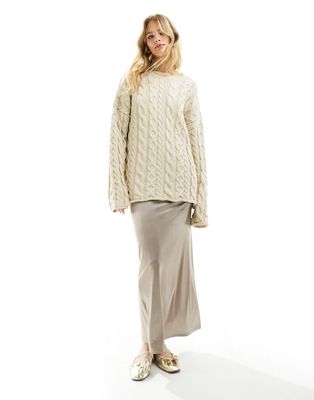 ASOS DESIGN cable sweater in soft yarn in cream-White
