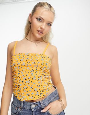 ASOS DESIGN cami top with ruched panels in orange floral ditsy print-Multi