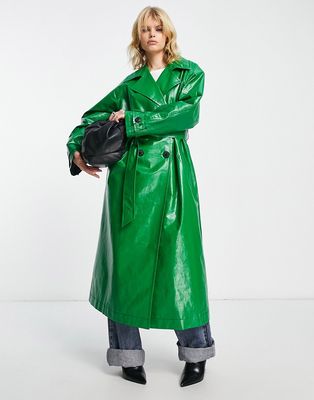 ASOS DESIGN canvas coated trench coat in green