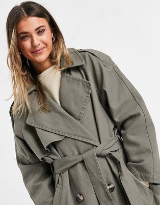 ASOS DESIGN canvas trench coat in gray-Grey