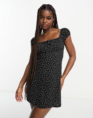 ASOS DESIGN cap sleeve ruched mini dress with tie detail in spot-Multi