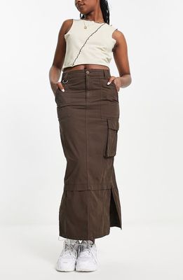 ASOS DESIGN Cargo Twill Maxi Skirt in Brown