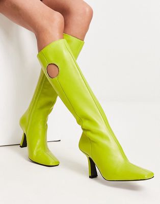 ASOS DESIGN Cassie premium leather high heeled knee boots in green