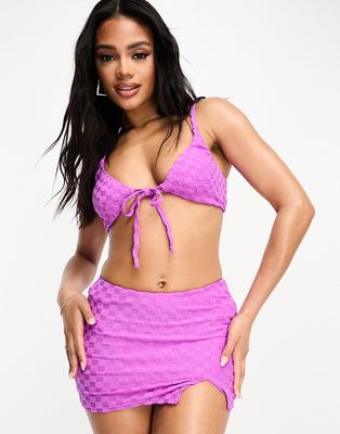 ASOS DESIGN checkerboard terry bikini mini skirt in purple