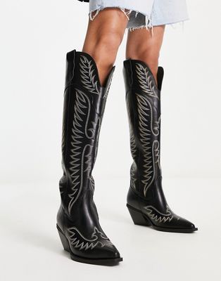 ASOS DESIGN Chester contrast stitch western knee boot in black