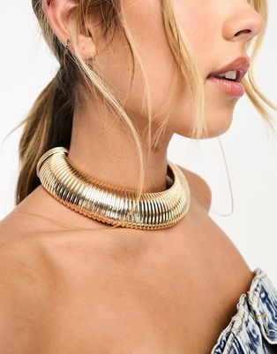 ASOS DESIGN choker necklace with wide textured design in gold tone
