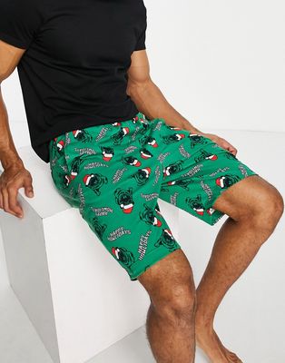 ASOS DESIGN Christmas lounge shorts with pug print-Multi