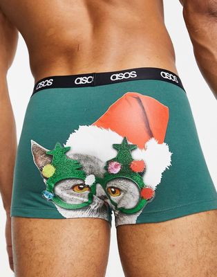 ASOS DESIGN christmas short trunks with bum print-Grey