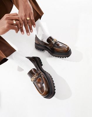 ASOS DESIGN chunky brown loafers in faux leather