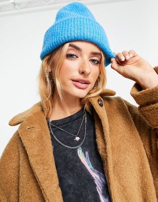 ASOS DESIGN chunky double roll beanie in blue
