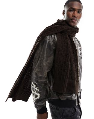 ASOS DESIGN chunky knit scarf in brown