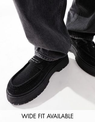 ASOS DESIGN chunky loafers in black diamante