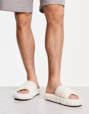 ASOS DESIGN chunky slippers in cream-White