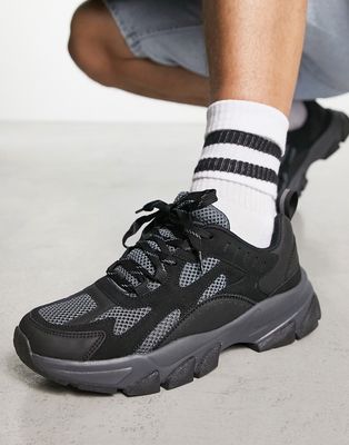 ASOS DESIGN chunky sneakers in black mesh with suedette panels and reflective details