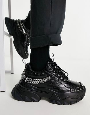 ASOS DESIGN chunky sneakers in black with metal hardware